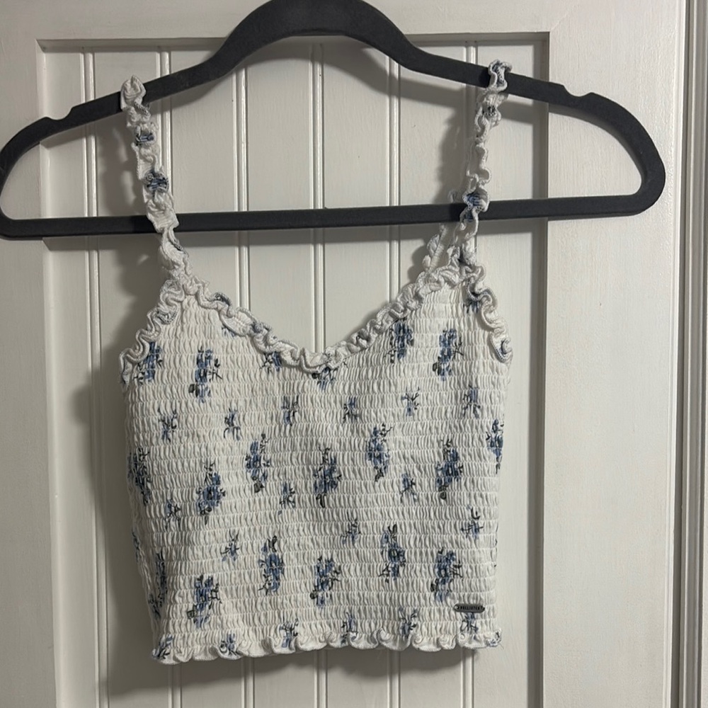 Hollister White and Cream Smocked Ruffled Camisole